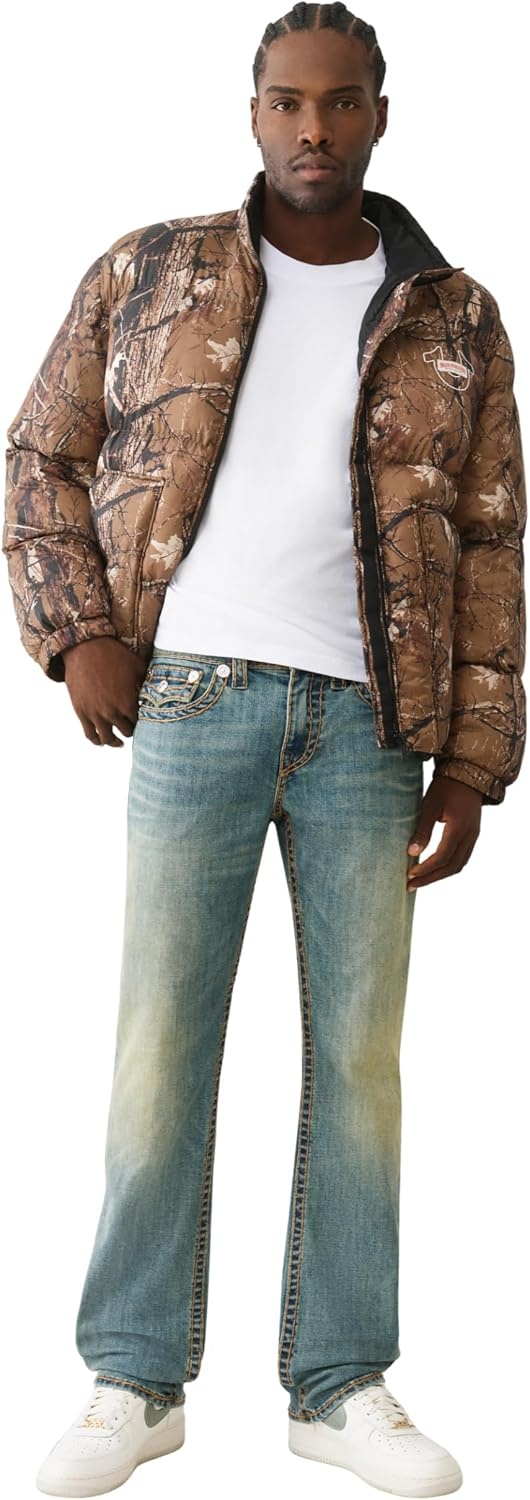 image:imageTrue Religion Mens Ricky Super T Flap 34 Straight Jean Straight Leg Fit Super T Flap Back Pockets Stretch DenimSteel Drift Medium Wash