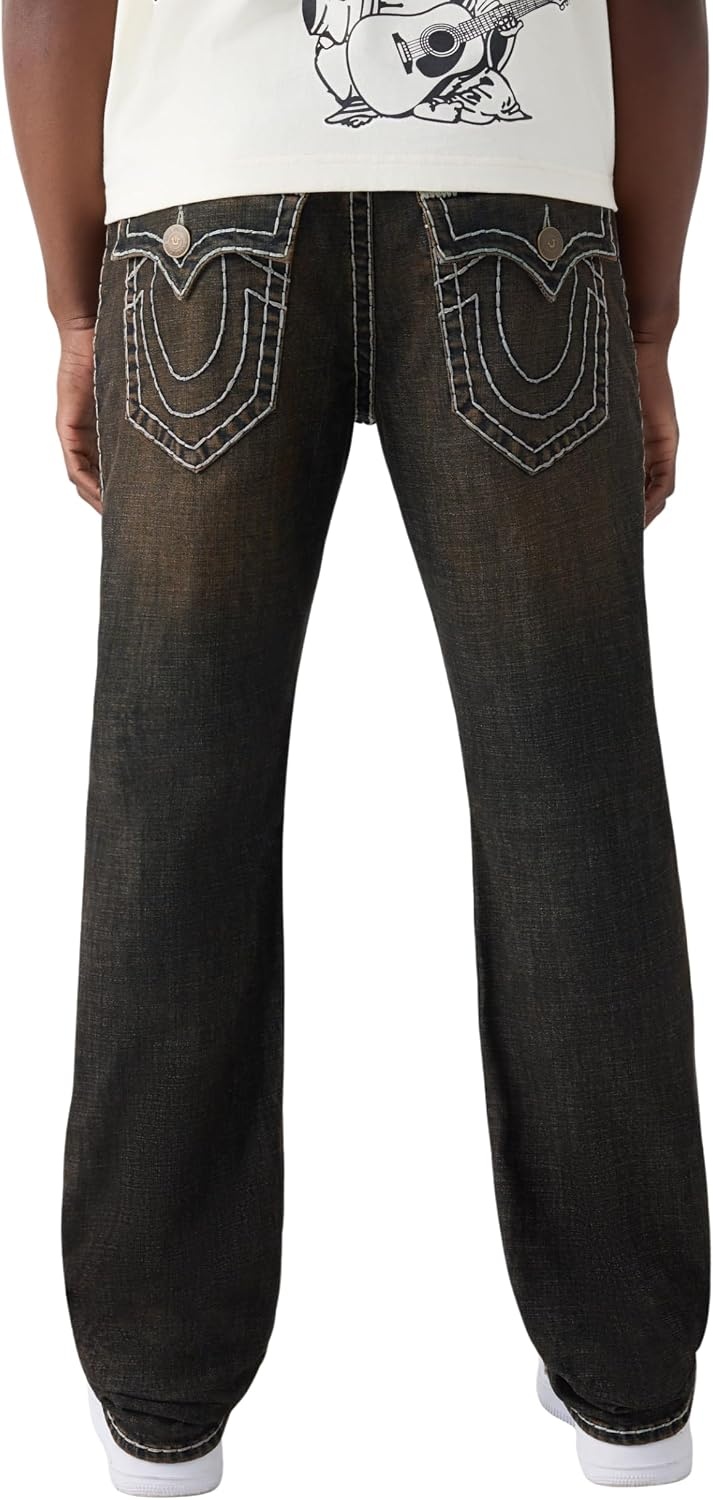 image:imageTrue Religion Mens Ricky Super T Flap 34 Straight Jean Straight Leg Fit Super T Flap Back Pockets Stretch DenimSunset Stereo Dark Wash