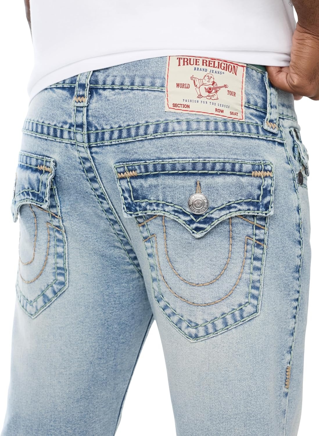 image:imageTrue Religion Mens Rocco Super T Flap 32 Skinny Jeans Flap Pocket Detail 98 Cotton 2 SpandexOptic Stone Light Wash