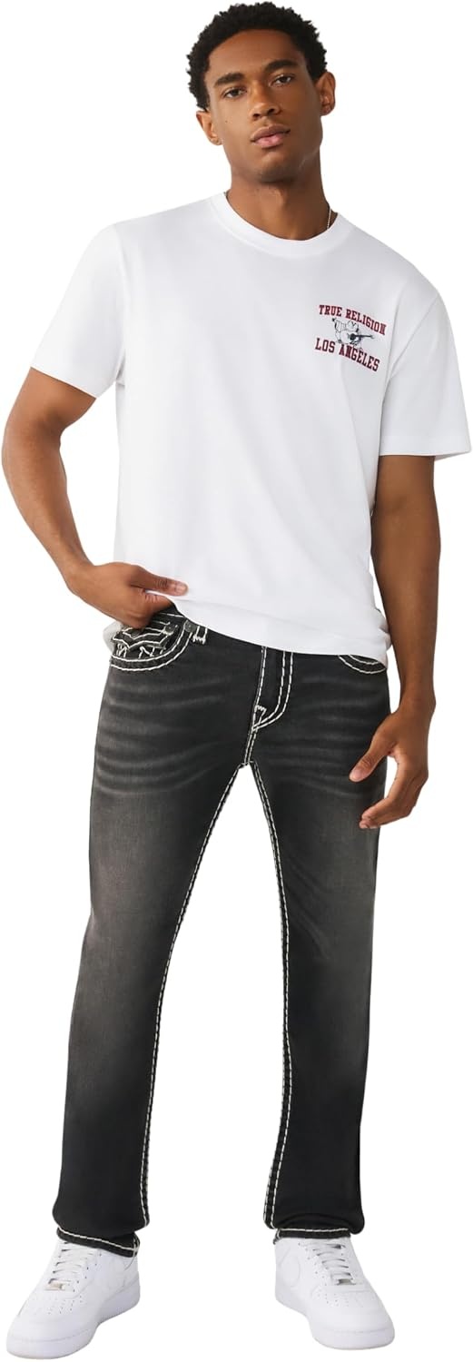 image:imageTrue Religion Mens Rocco Super T Flap 32 Skinny Jeans Flap Pocket Detail 98 Cotton 2 SpandexSmog Overdye Black Wash