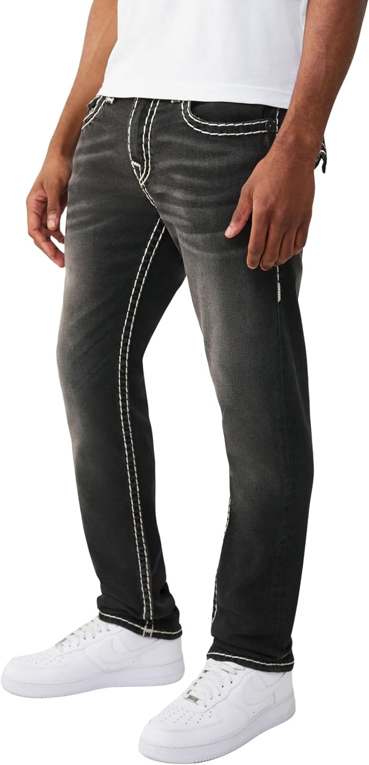 image:imageTrue Religion Mens Rocco Super T Flap 32 Skinny Jeans Flap Pocket Detail 98 Cotton 2 SpandexSmog Overdye Black Wash