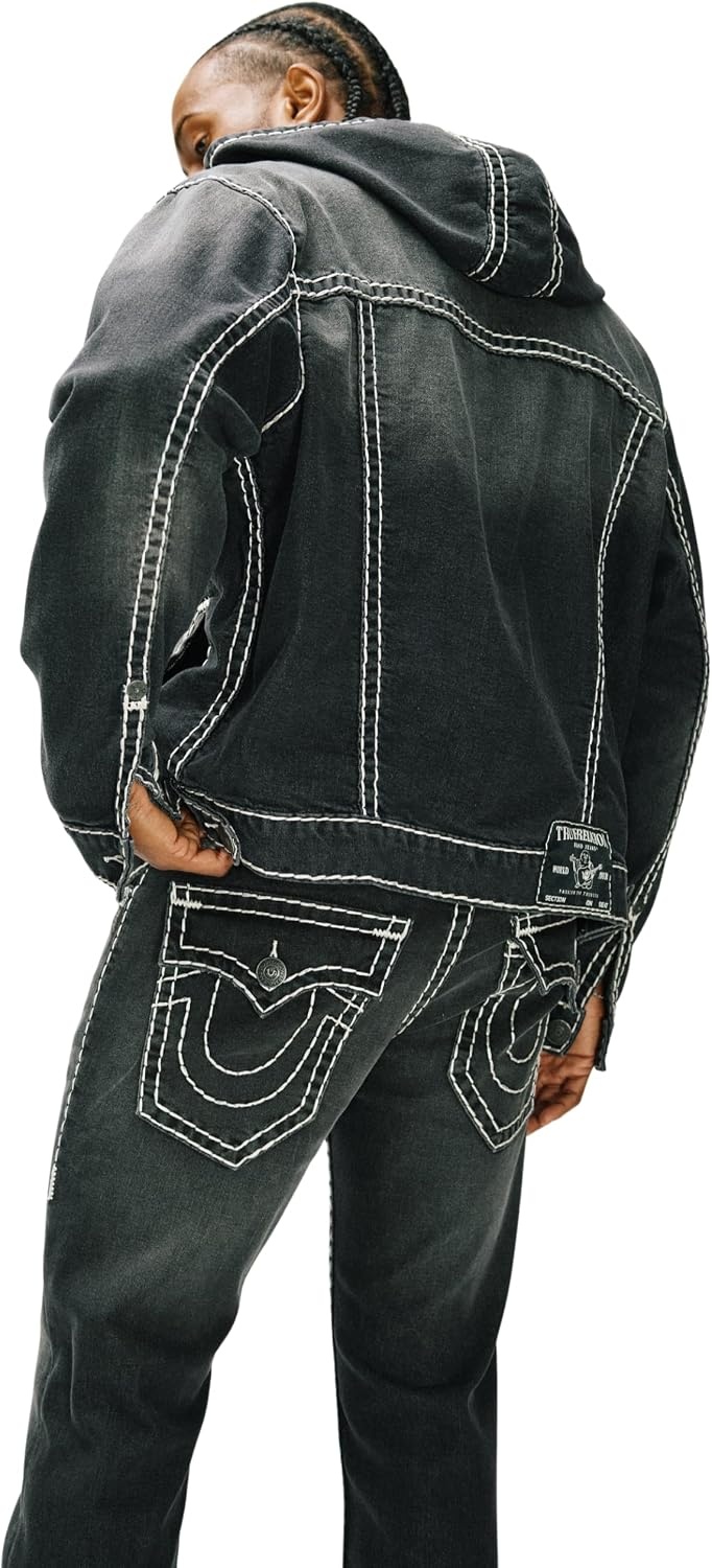 image:imageTrue Religion Mens Rocco Super T Flap 32 Skinny Jeans Flap Pocket Detail 98 Cotton 2 SpandexSmog Overdye Black Wash