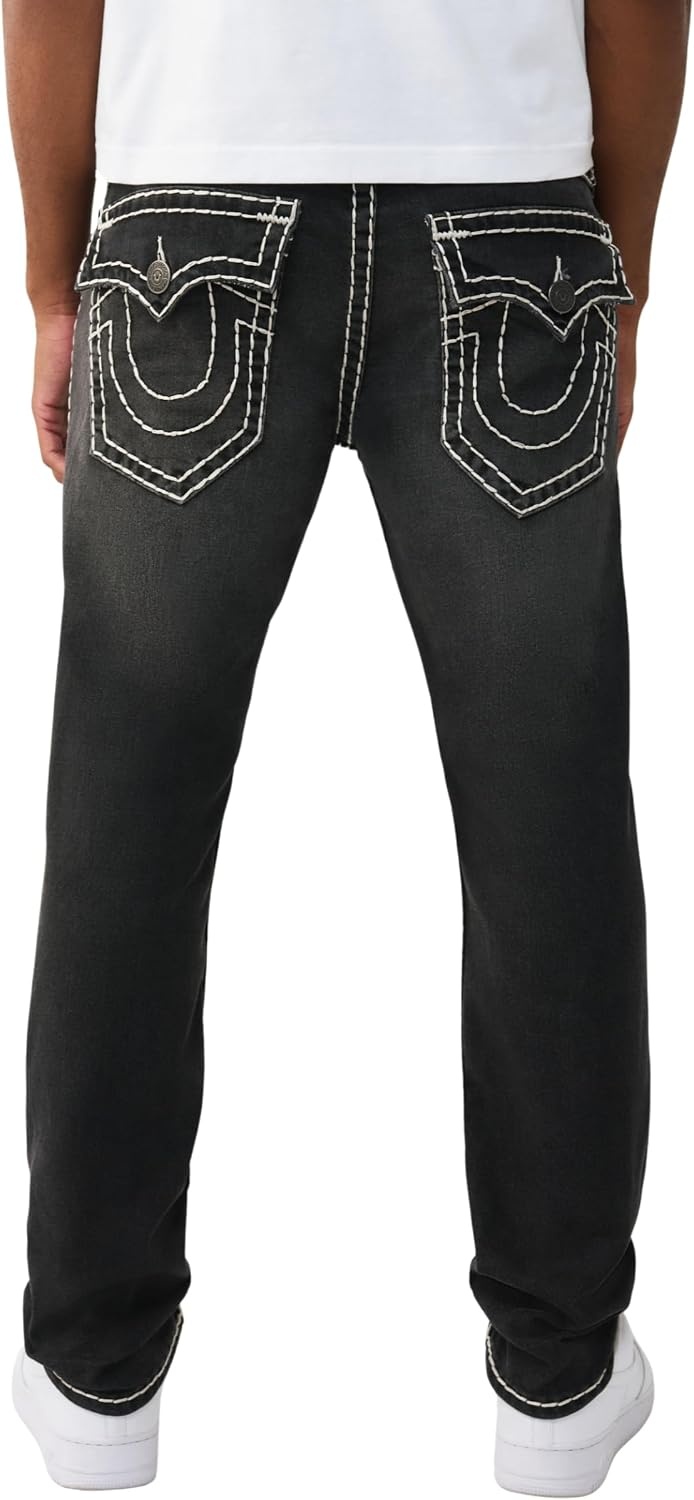 image:imageTrue Religion Mens Rocco Super T Flap 32 Skinny Jeans Flap Pocket Detail 98 Cotton 2 SpandexSmog Overdye Black Wash
