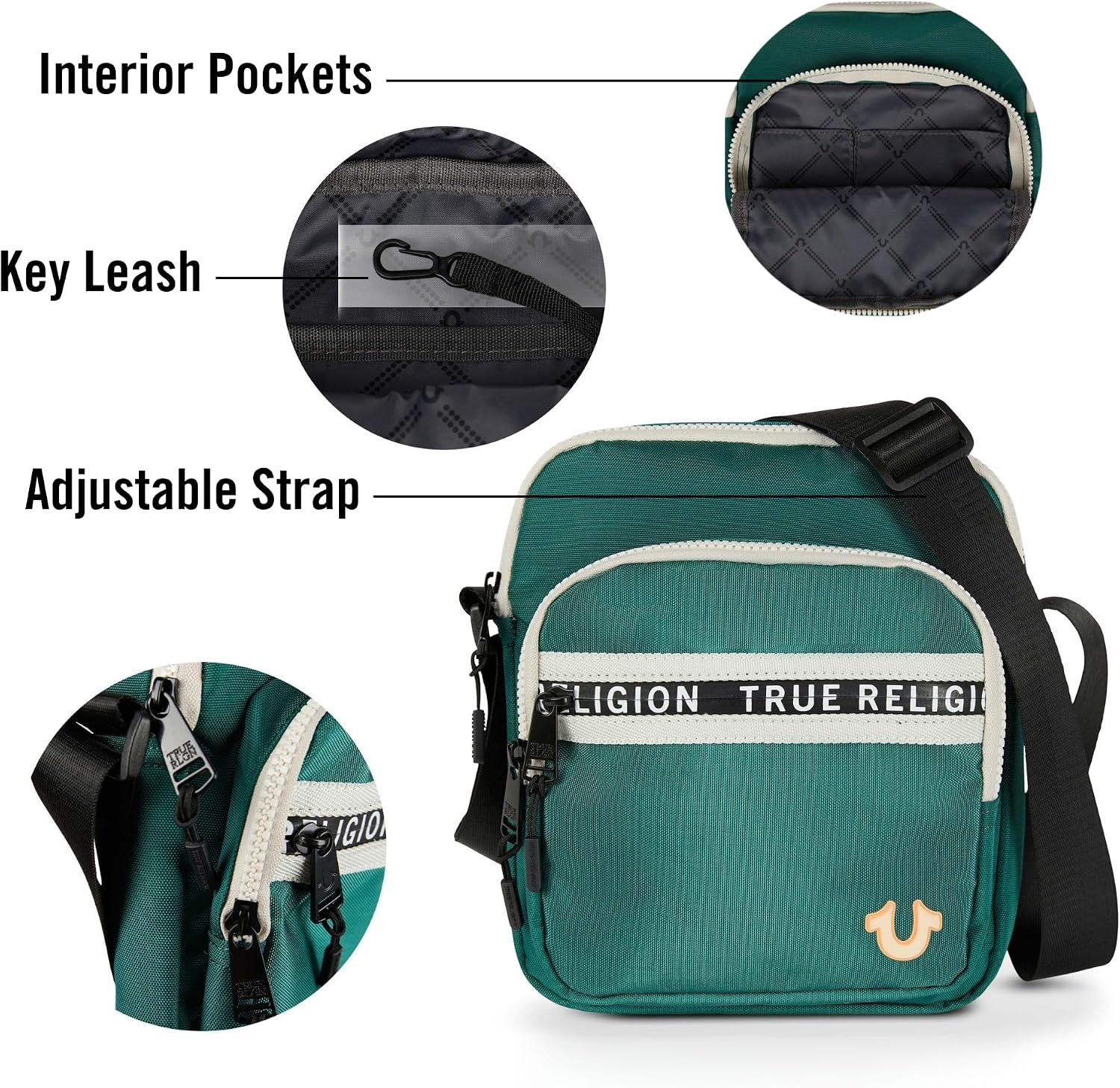 image:imageTrue Religion Small Crossbody Bag Men Anti Theft Strap Adjustable Strap Compact antitheft nylon crossbody sling bag front compartment key leash adjustable strap shoulder bag walletGreen