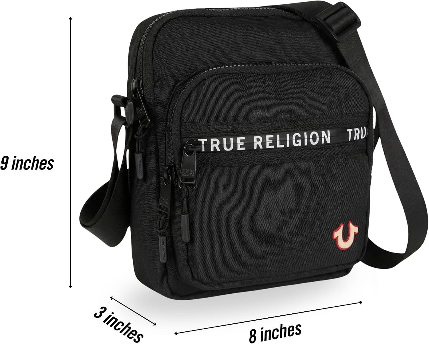 image:imageTrue Religion Small Crossbody Bag Men Anti Theft Strap Adjustable Strap Compact antitheft nylon crossbody sling bag front compartment key leash adjustable strap shoulder bag walletBlack