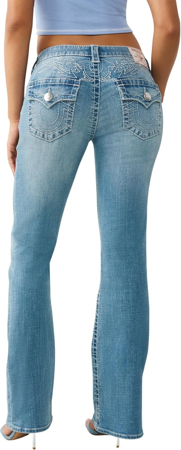 image:imageTrue Religion Womens Becca Tattoo Bootcut Jeans Mid Rise Big T Flap