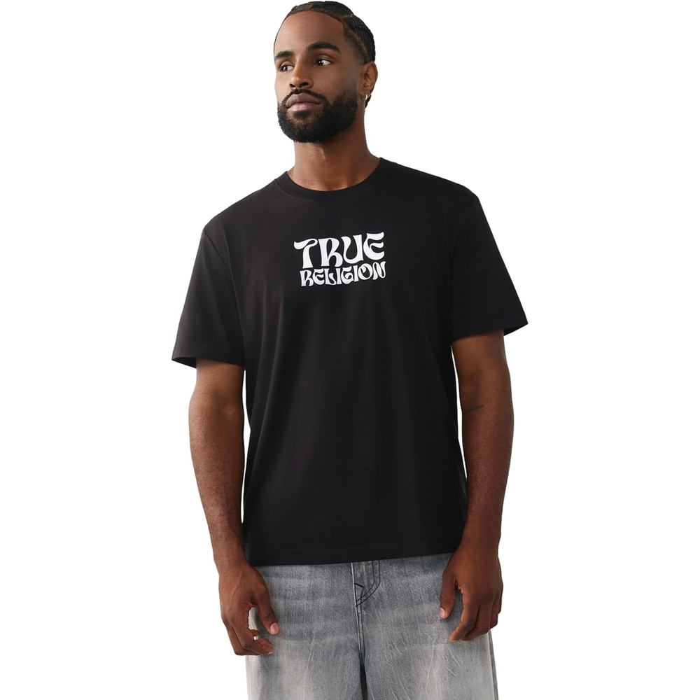 image:imageTrue Religion Mens Buddha Logo Tee Felt Horseshoe Buddha Graphic Premium CottonJet Black