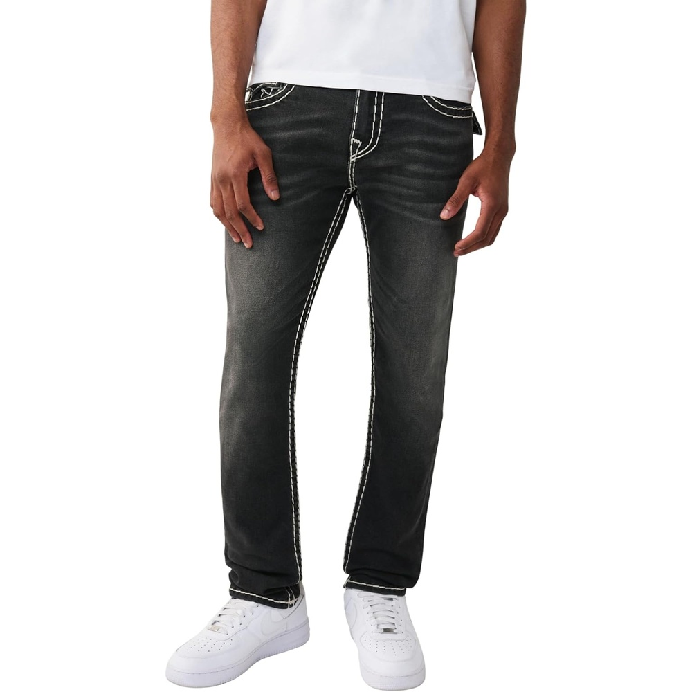 image:imageTrue Religion Mens Rocco Super T Flap 32 Skinny Jeans  Flap Pocket Detail 98 Cotton 2 SpandexSmog Overdye Black Wash