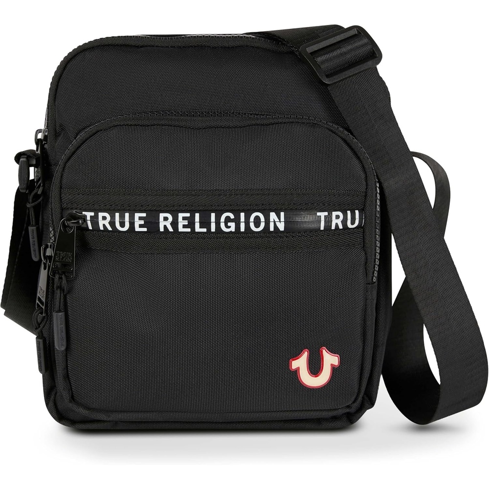 image:imageTrue Religion Small Crossbody Bag Men  Anti Theft Strap Adjustable Strap  Compact antitheft nylon crossbody sling bag front compartment key leash adjustable strap shoulder bag walletBlack