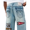 True Religion Men’s Vinny Patch Big T Ultra Baggy Jean 34” | Whiskering | Signature Horseshoe, Dark Wash