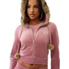 True Religion Women’s Velour Crystal Shrunken Zip Hoodie | Hoodies for Women, Zip Up Hoodie Women, Cropped Hoodie(Nostalgia Rose)