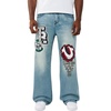 True Religion Men’s Vinny Patch Big T Ultra Baggy Jean 34” | Whiskering | Signature Horseshoe, Dark Wash