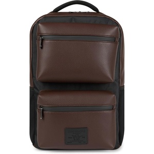True Religion Laptop Backpack for Men Vegan Leather, 17in Sleeve, Flight | Vegan leather mens backpack, 17in laptop backpack, tech bag with cargo pockets, water bottle pocket, TSA approved.(Brown)