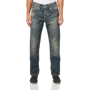 True Religion Men’s Ricky Super T Flap 34″ Straight Jean | Straight Leg Fit, Super T Flap Back Pockets, Stretch Denim(Midnight Warehouse Dark Wash)