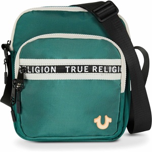 True Religion Small Crossbody Bag Men – Anti Theft Strap, Adjustable Strap | Compact anti-theft nylon crossbody sling bag, front compartment, key leash, adjustable strap shoulder bag, wallet.(Green)