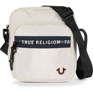 True Religion Small Crossbody Bag Men – Anti Theft Strap, Adjustable Strap | Compact anti-theft nylon crossbody sling bag, front compartment, key leash, adjustable strap shoulder bag, wallet.(White)
