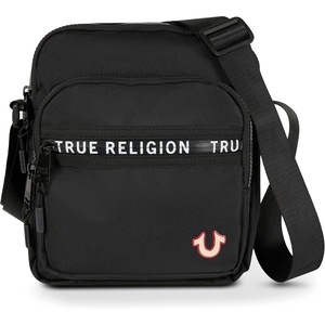 True Religion Small Crossbody Bag Men – Anti Theft Strap, Adjustable Strap | Compact anti-theft nylon crossbody sling bag, front compartment, key leash, adjustable strap shoulder bag, wallet.(Black)