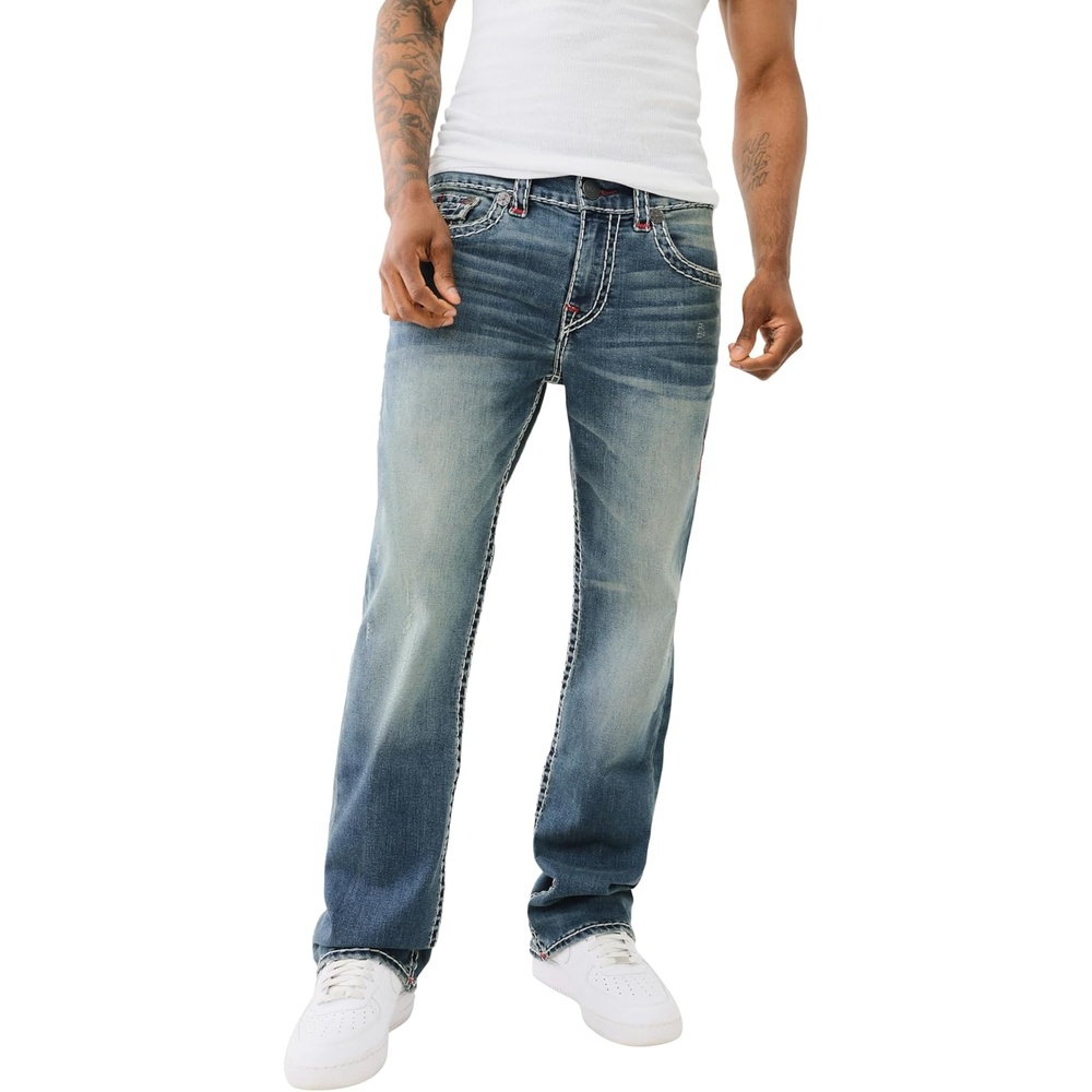 image:imageTrue Religion Mens Billy Super T Boot Cut Flap JeanJeansLlano Medium Wash