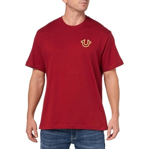 True Religion Men’s Relaxed Overseam Puff Tee Tee(Red Dalia)