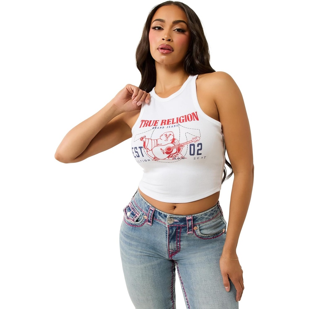 image:imageTrue Religion Womens Buddha Goddess TankOptic White
