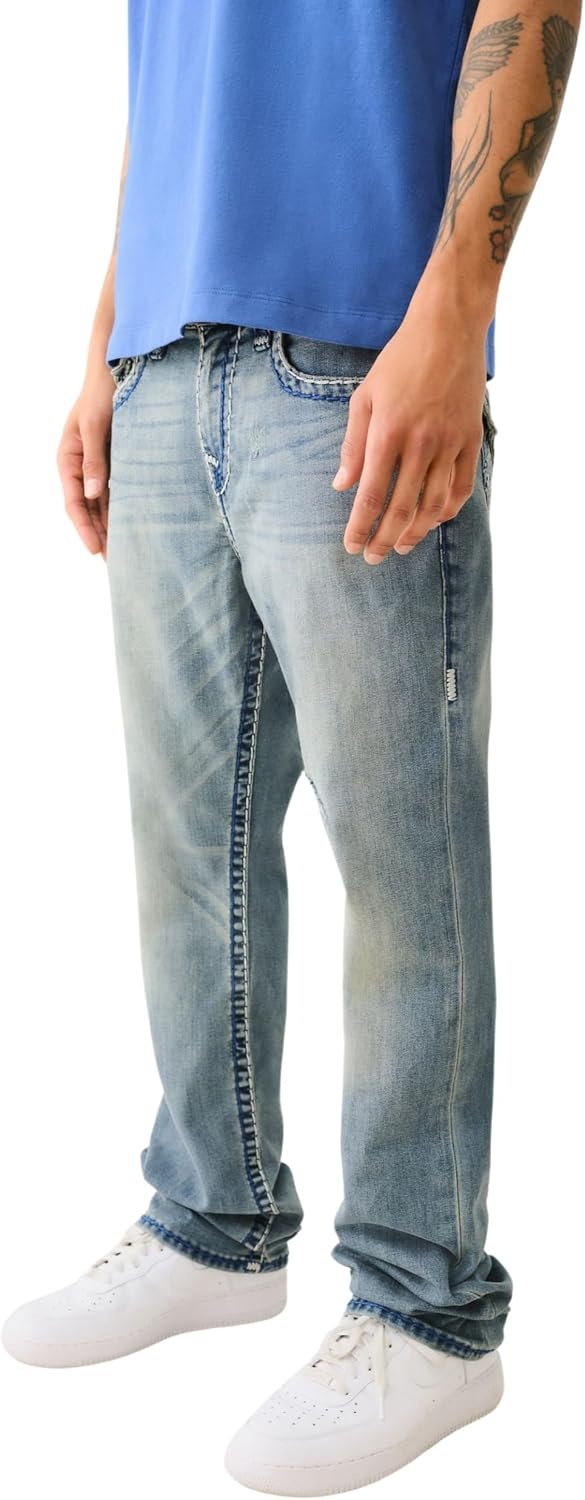 image:imageTrue Religion Mens Ricky Super T Straight Leg Denim Jeans for MenAlbarn Medium Wash