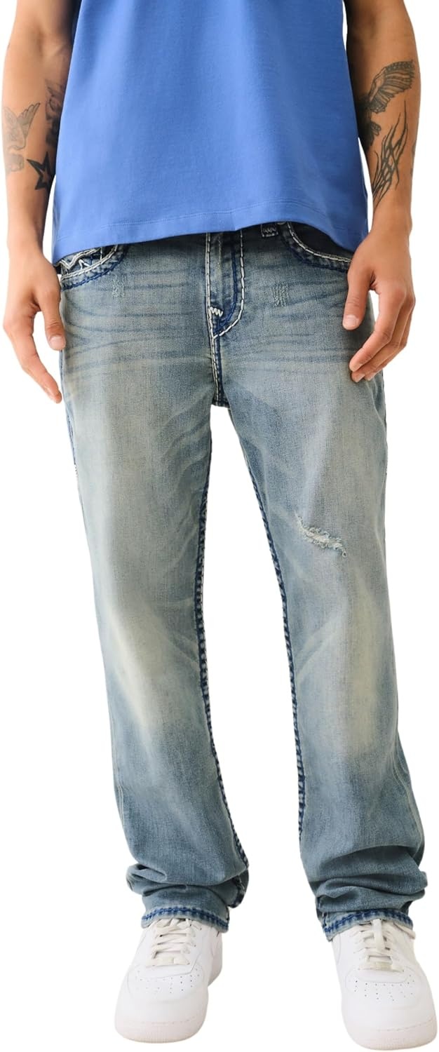 image:imageTrue Religion Mens Ricky Super T Straight Leg Denim Jeans for MenAlbarn Medium Wash