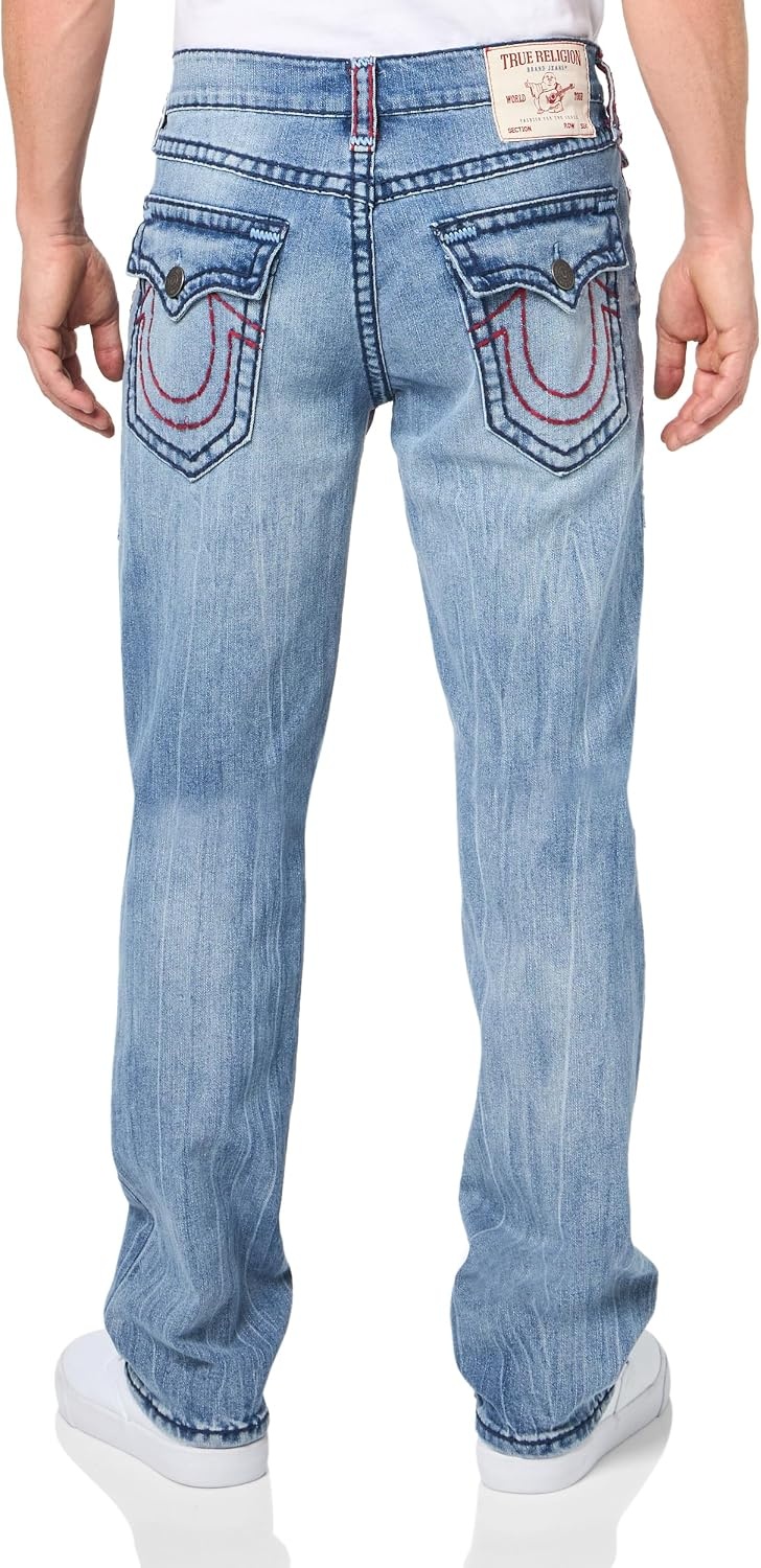 image:imageTrue Religion Mens Ricky Super T Straight Leg Denim Jeans for MenBig Sandy Medium Wash With Rips