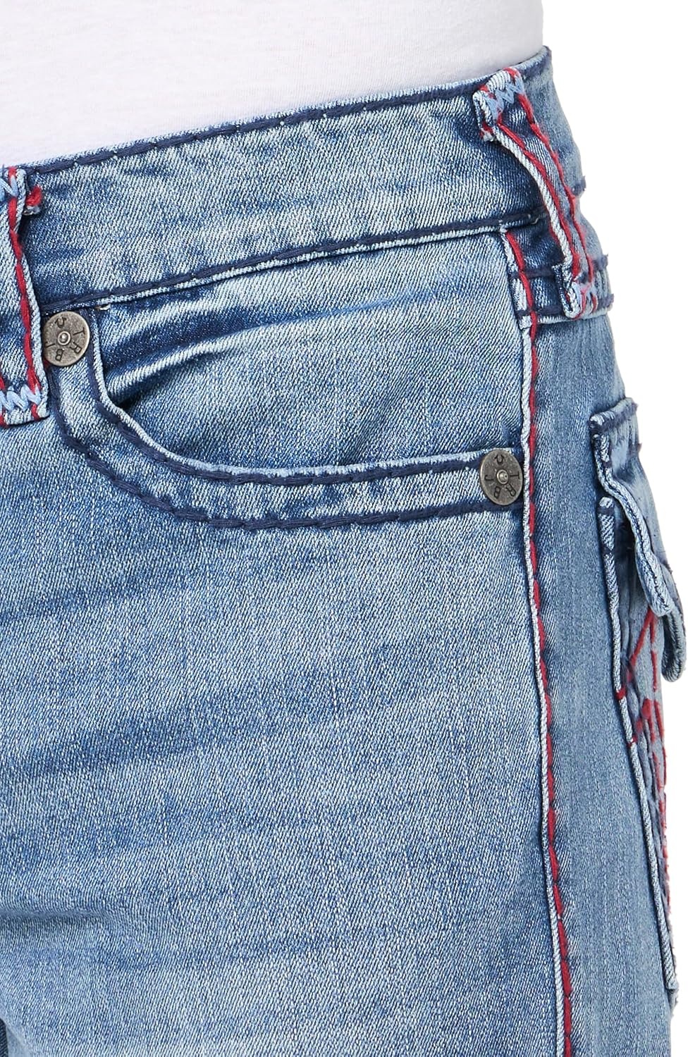 image:imageTrue Religion Mens Ricky Super T Straight Leg Denim Jeans for MenBig Sandy Medium Wash With Rips