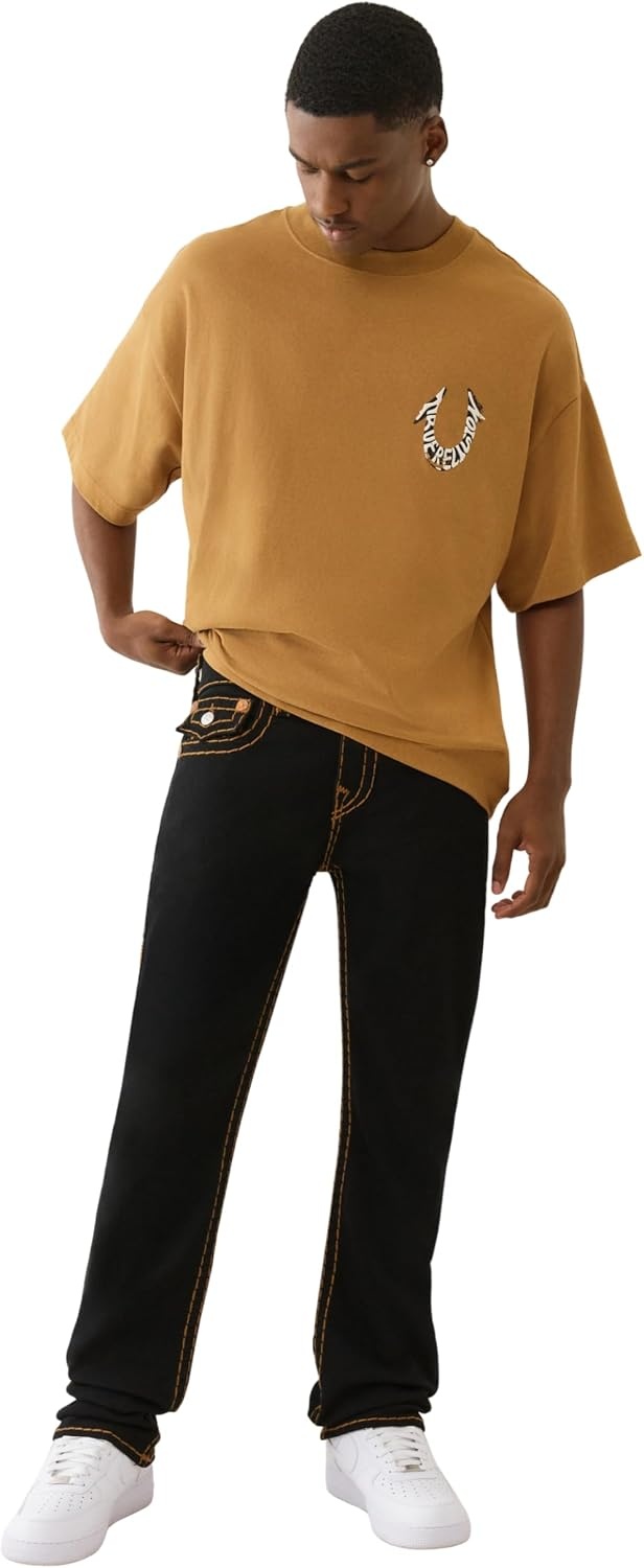 image:imageTrue Religion Mens Ricky Super T Straight Leg Denim Jeans for MenBlack Rinse