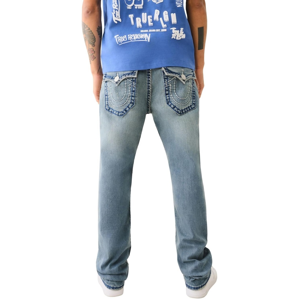 image:imageTrue Religion Mens Ricky Super T Straight Leg Denim Jeans for MenSuper T Stitch Albarn Medium Wash