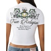 True Religion Women’s Crystal Buddha Baby Tee(Optic White)