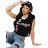 True Religion Women’s Sporty Contrasted Cap Sleeve Top(Jet Black)
