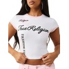True Religion Women’s Sporty Contrasted Cap Sleeve Top(Optic White)