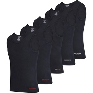 True Religion Lightweight Tank Tops for Men 5 Pack Undershirt Ribbed Cotton(Black)
