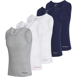 True Religion Lightweight Tank Tops for Men 5 Pack Undershirt Ribbed Cotton(White/Grey/Navy)