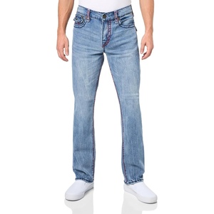 True Religion Men’s Ricky Super T Straight Leg Denim Jeans for Men(Big Sandy Medium Wash With Rips)