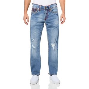 True Religion Men’s Ricky Super T Straight Leg Denim Jeans for Men(Rivati Medium Wash/Rips)