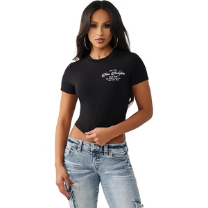 True Religion Women’s Crystal Buddha Baby Tee(Jet Black)