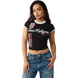 True Religion Women’s Sporty Contrasted Cap Sleeve Top(Jet Black)