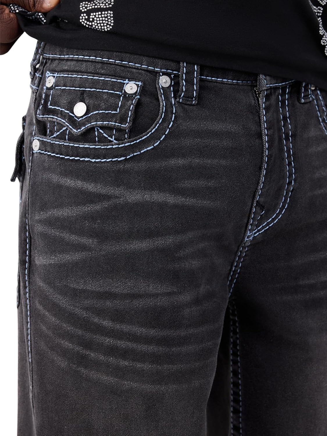 image:imageTrue Religion Mens Bobby Flap Big T ShortDeep Silence Black Wash