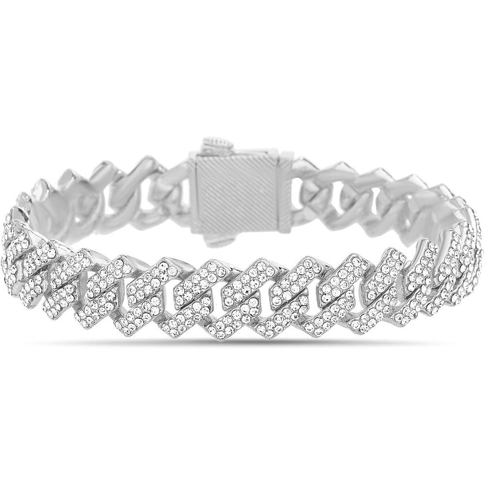 image:imageTrue Religion Cuban Chain Bracelet for Men Crystal Set 12mm Wide 8 Inch