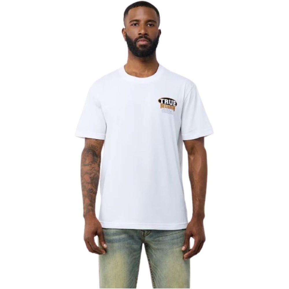 image:imageTrue Religion Mens Short Sleeve Stacked Logo Tee 100 Cotton Soft Comfortable Durable TShirtOptic White