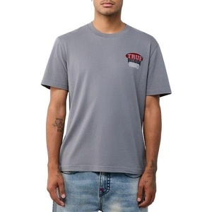 True Religion Men’s Short Sleeve Stacked Logo Tee – 100% Cotton, Soft, Comfortable, Durable T-Shirt(Granite Grey)