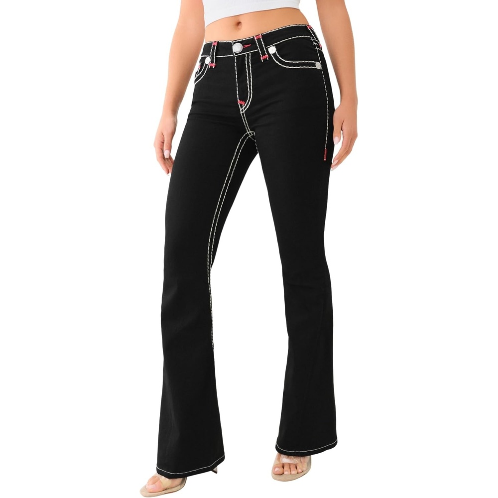 image:imageTrue Religion Womens Joey Low Rise Flare Super T JeanRinse Black
