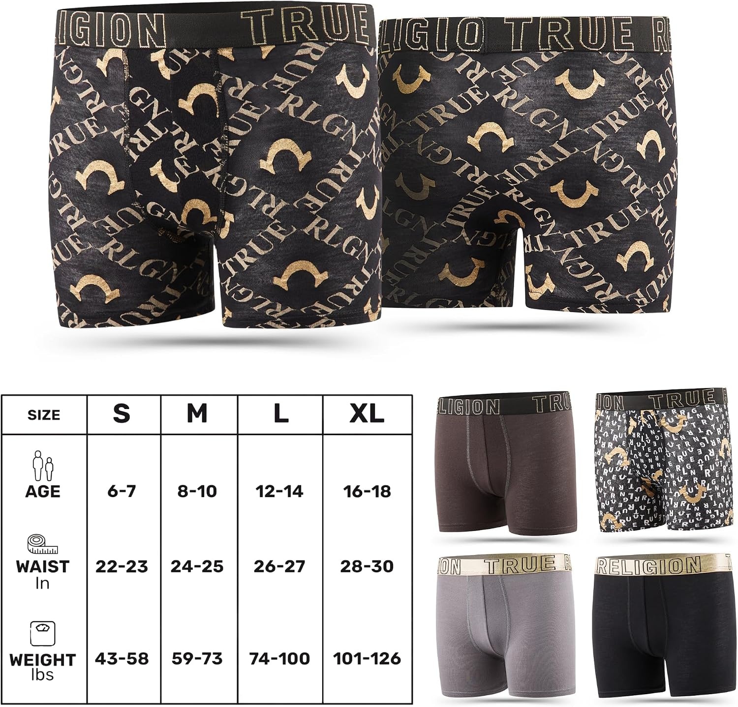 image:imageTrue Religion Boys Underwear 5 Pack Modal Premium Boxer Briefs Boys 618Gold Assorted