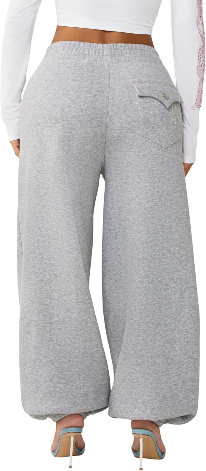 image:imageTrue Religion Womens Crystal Baggy Jogger Drawstring WaistbandHeather Grey