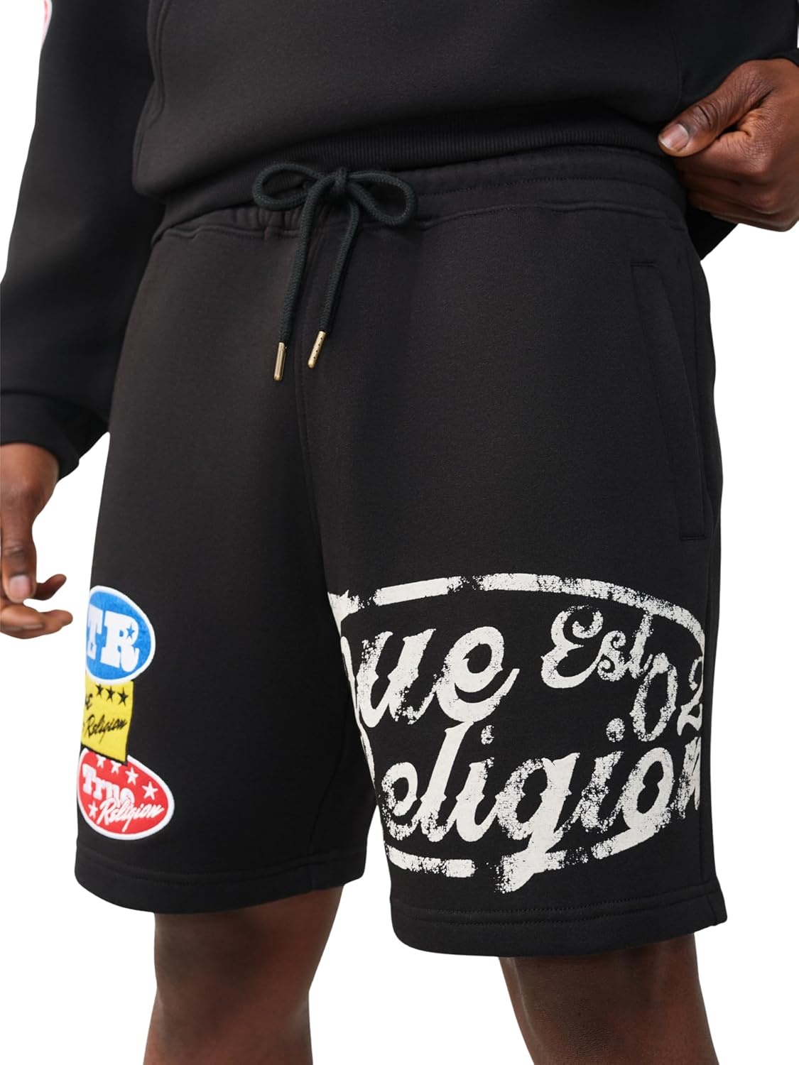 image:imageTrue Religion Mens Logo Sweat Short Elastic Waist Logo Patch Side PocketsJet Black