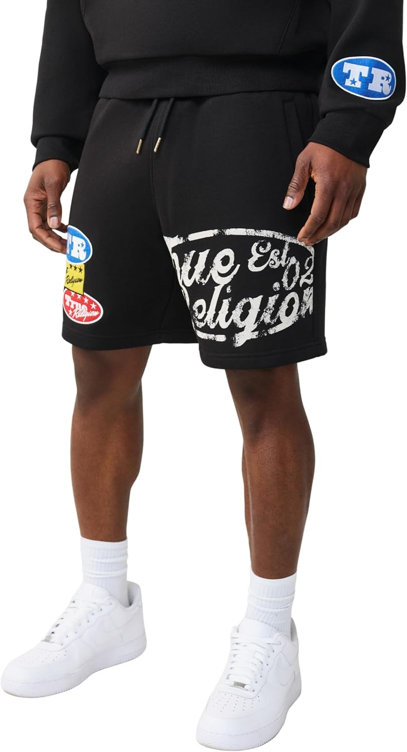image:imageTrue Religion Mens Logo Sweat Short Elastic Waist Logo Patch Side PocketsJet Black