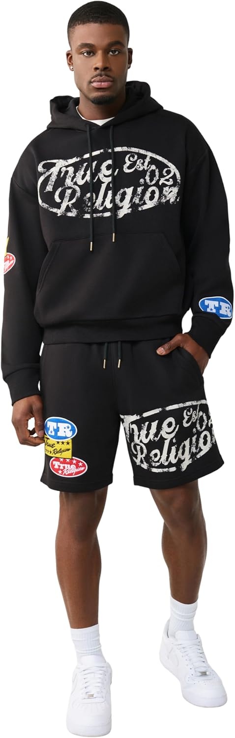image:imageTrue Religion Mens Logo Sweat Short Elastic Waist Logo Patch Side PocketsJet Black
