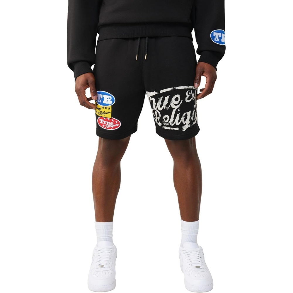 image:imageTrue Religion Mens Logo Sweat Short Elastic Waist Logo Patch Side PocketsJet Black